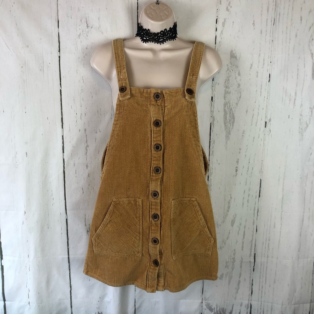Tan corduroy overall dress